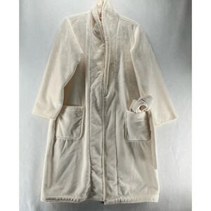 Pottery Barn Robe Womens Size Small Plush Fleece Lined Shawl Wrap Belted Ivory